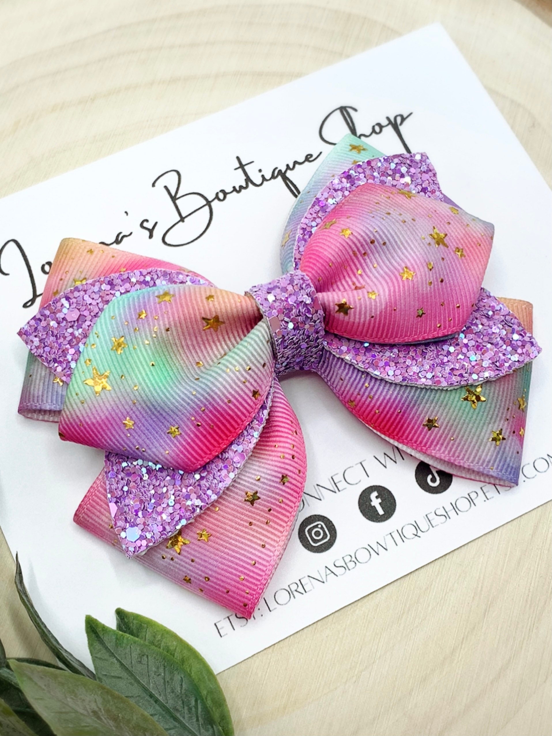 Pastel Rainbow Purple Glitter Hair Bow Layered Hairbow Hair - Etsy