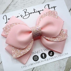 Light Pink Glitter Hair Bow, Layered Hairbow, Hair Accessories image 1
