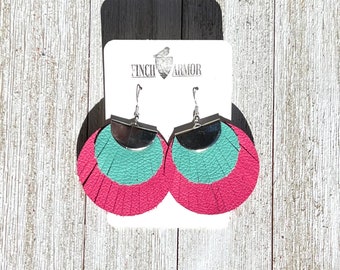 Turquoise & Pink Layered Circle Fringe Earrings