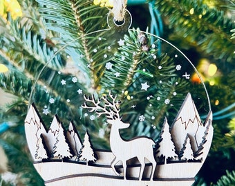 Layered Wood/Acrylic Woodland Deer Ornament