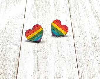 Rainbow Pride Heart Stud Earrings