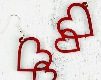 Red Double Heart Earrings