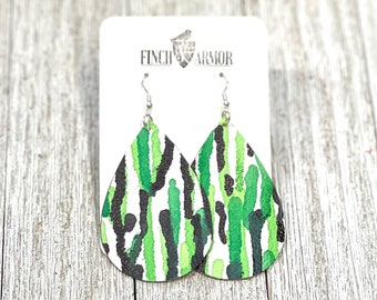 Austin FC Green and Black Hand-Painted Drip Earrings