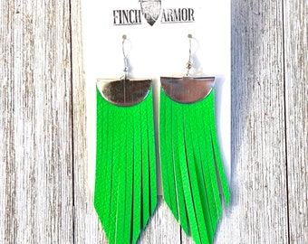 Austin FC Green Leather Fringe Earrings