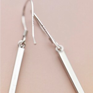 Silver Bar Earrings, Dainty Dangle Earrings, Minimalist Earrings, Long Silver Bars, Everyday Earrings, Gift for Her, image 5