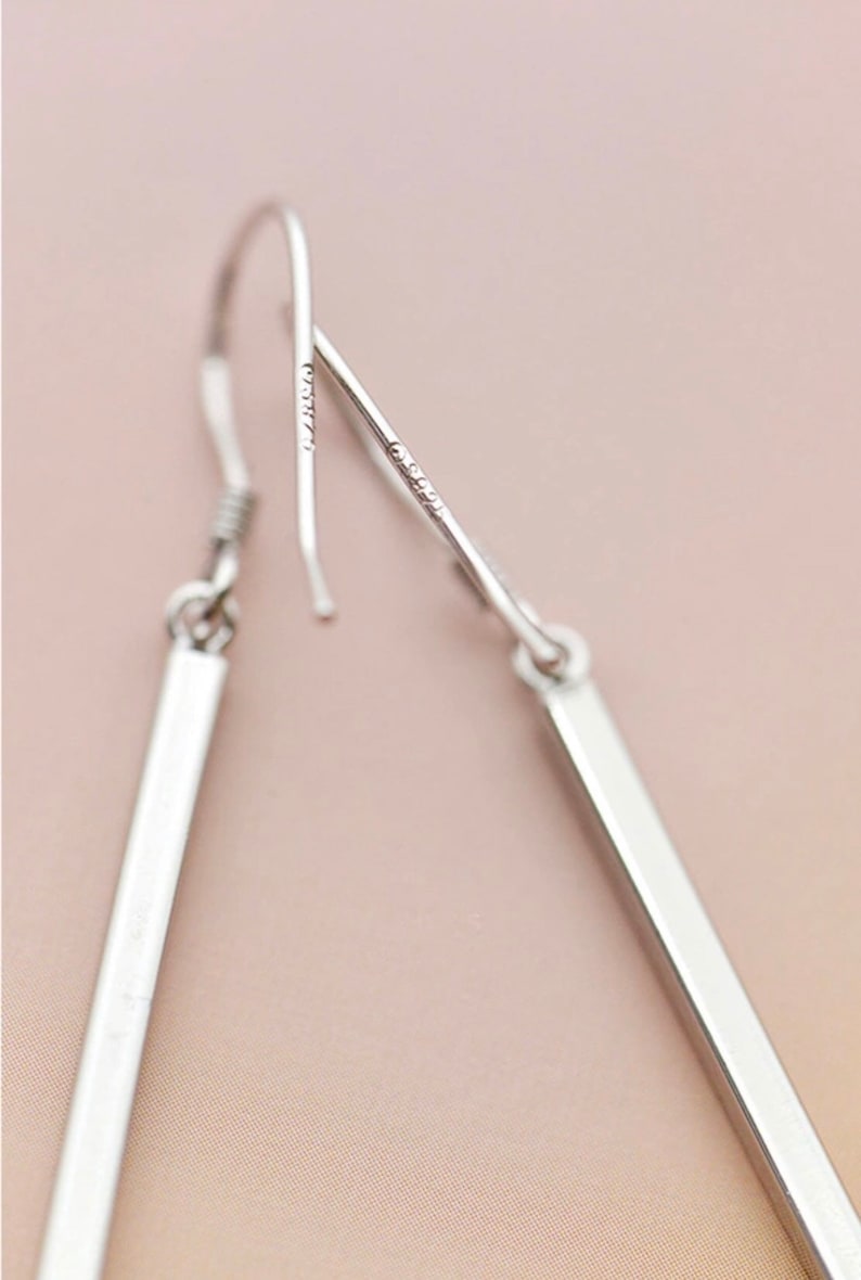 Silver Bar Earrings, Dainty Dangle Earrings, Minimalist Earrings, Long Silver Bars, Everyday Earrings, Gift for Her, image 5