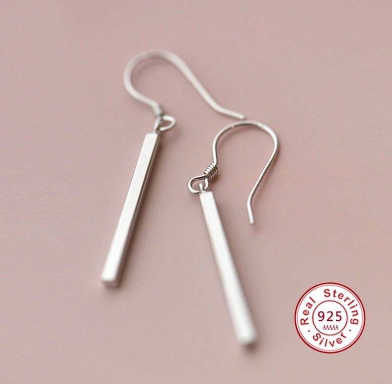 Silver Bar Earrings, Dainty Dangle Earrings, Minimalist Earrings, Long Silver Bars, Everyday Earrings, Gift for Her, image 4