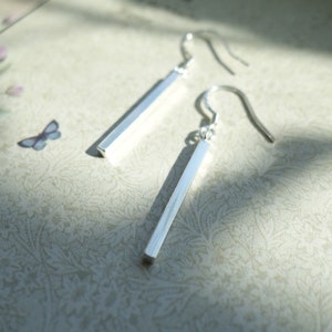 Silver Bar Earrings, Dainty Dangle Earrings, Minimalist Earrings, Long Silver Bars, Everyday Earrings, Gift for Her,