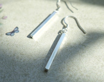 Silver Bar Earrings, Dainty Dangle Earrings, Minimalist Earrings, Long Silver Bars, Everyday Earrings, Gift for Her,