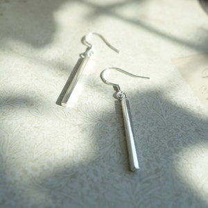 Silver Bar Earrings, Dainty Dangle Earrings, Minimalist Earrings, Long Silver Bars, Everyday Earrings, Gift for Her, image 2