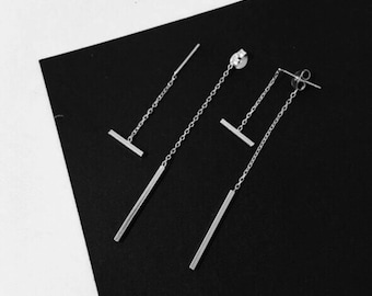 Silver Dangle Uneven Earrings, Minimalist, Front and Back Earrings, Multi Wear Earrings, Silver Dangle Earrings