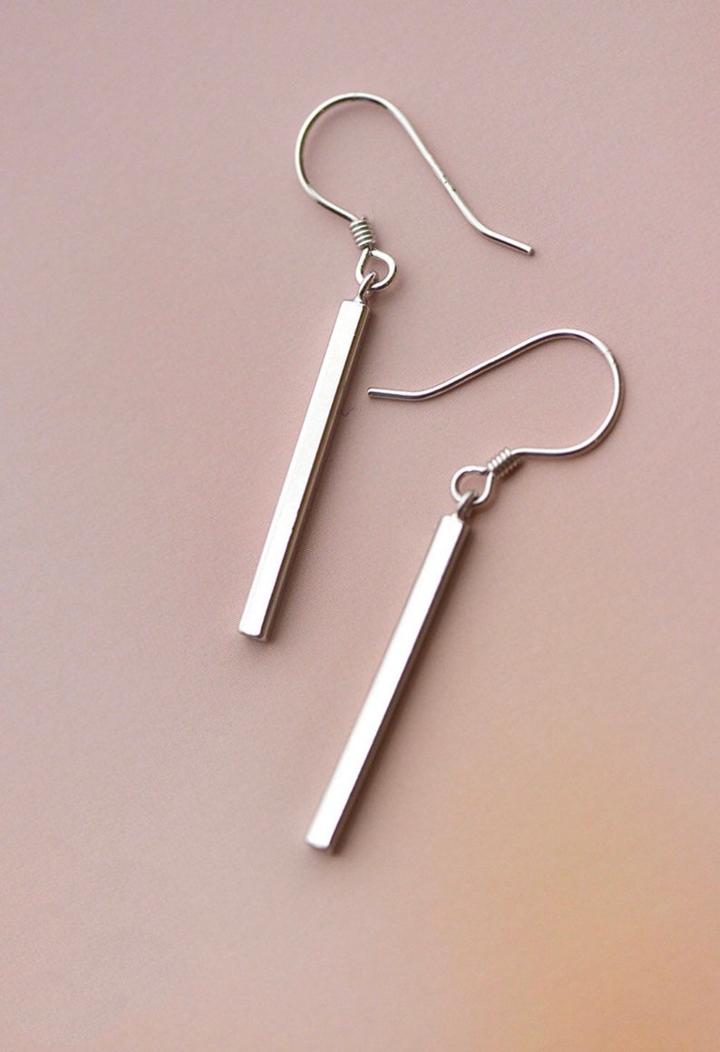 Silver Bar Earrings, Dainty Dangle Earrings, Minimalist Earrings, Long Silver Bars, Everyday Earrings, Gift for Her, image 6