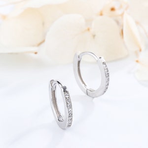 Sterling Silver Crystal Huggie Earrings: Tiny Hoop Earrings (5mm)