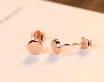 14K Rose Gold Stud Earrings, Plated, Tiny Rose Gold Studs, Sterling Silver Earrings, Stud Earrings, Round Rose Gold Earrings