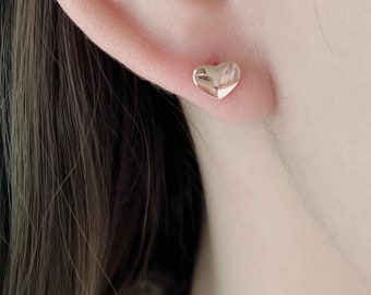 14K Rose Gold Plated Stud Earrings, Heart Studs, Stud Earrings, Tiny Heart Stud Earrings, Tiny Rose Gold Studs, Silver Earrings