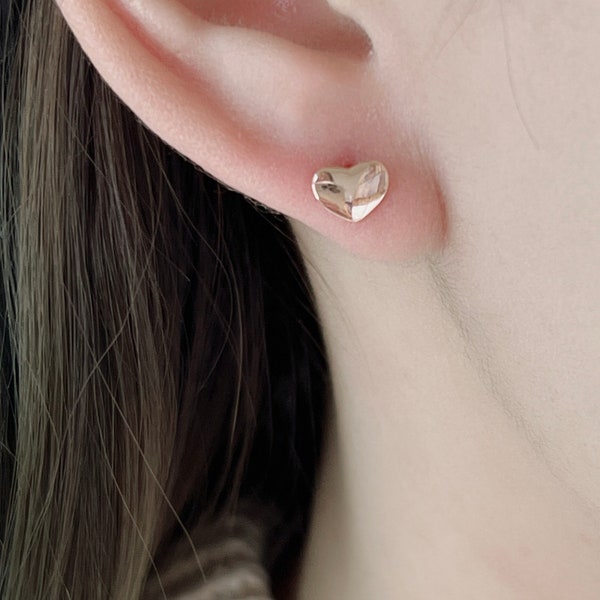 14K Rose Gold Plated Stud Earrings, Heart Studs, Stud Earrings, Tiny Heart Stud Earrings, Tiny Rose Gold Studs, Silver Earrings