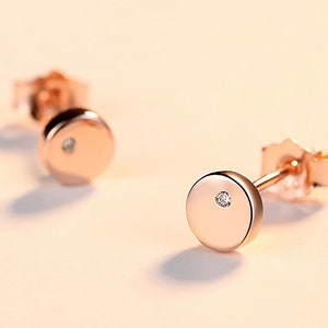 14K Rose Gold Stud Earrings: Sterling Silver CZ Crystal Tiny Studs
