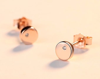 14K Rose Gold Stud Earrings, Tiny Rose Gold Studs, CZ Crystal, Silver Stud Earrings, Minimalist, Everyday earrings