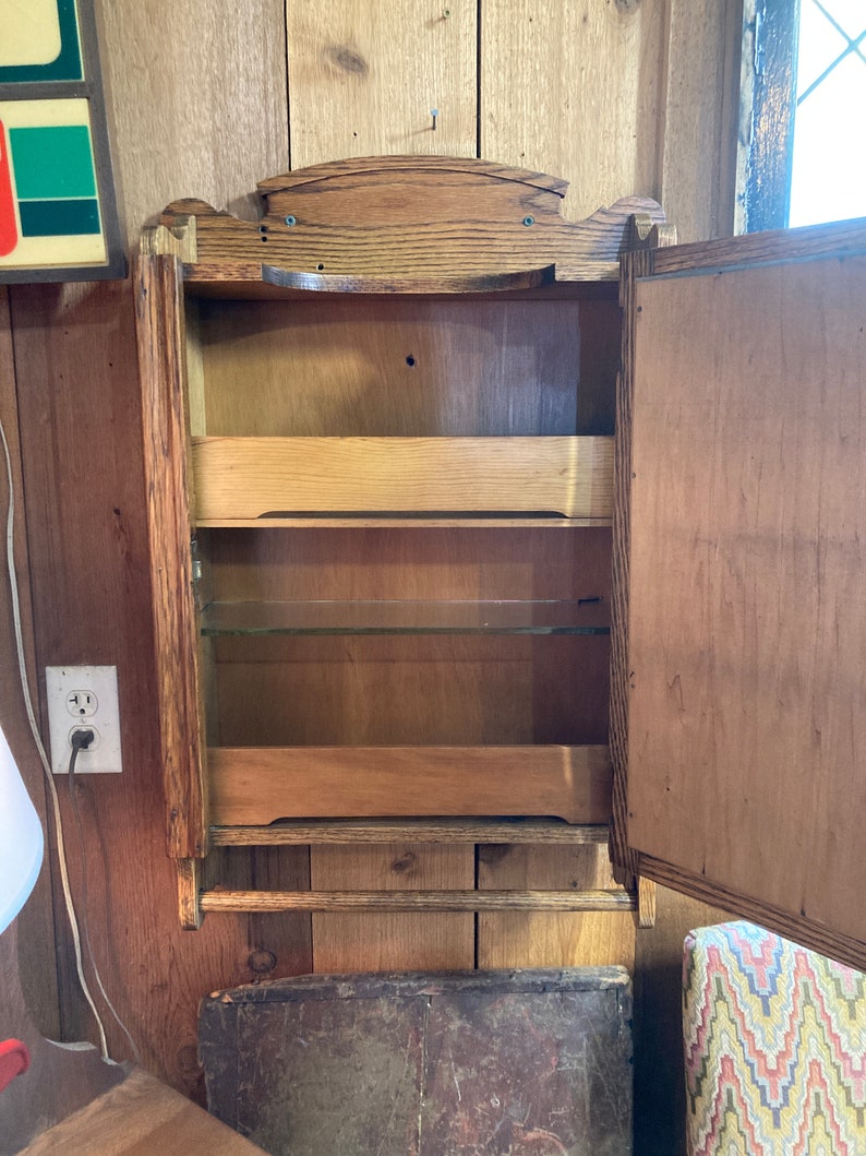 Vintage Older Solid Oak Medicine Etsy