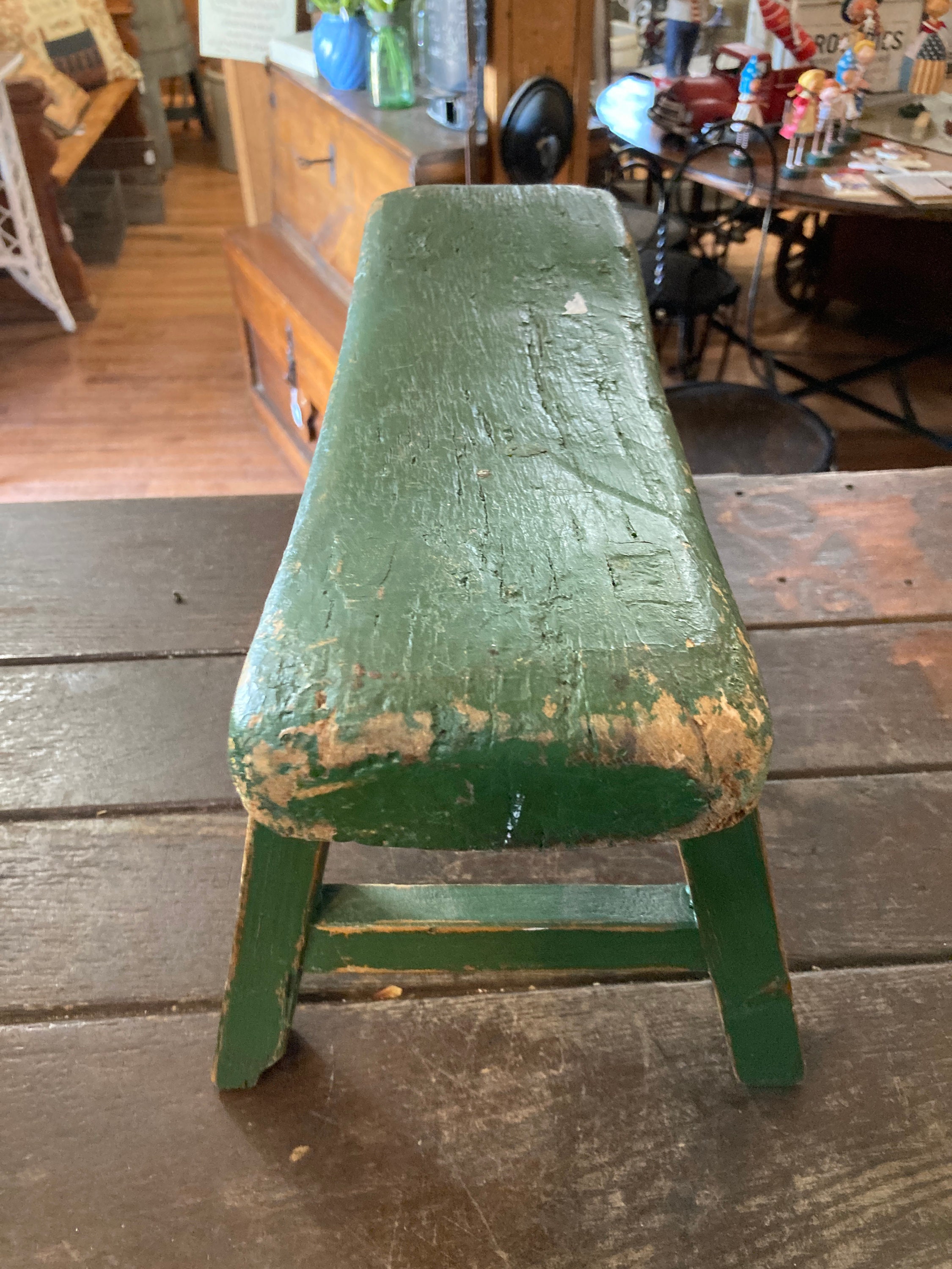 Antique primitive small wooden bench with older green paint Etsy