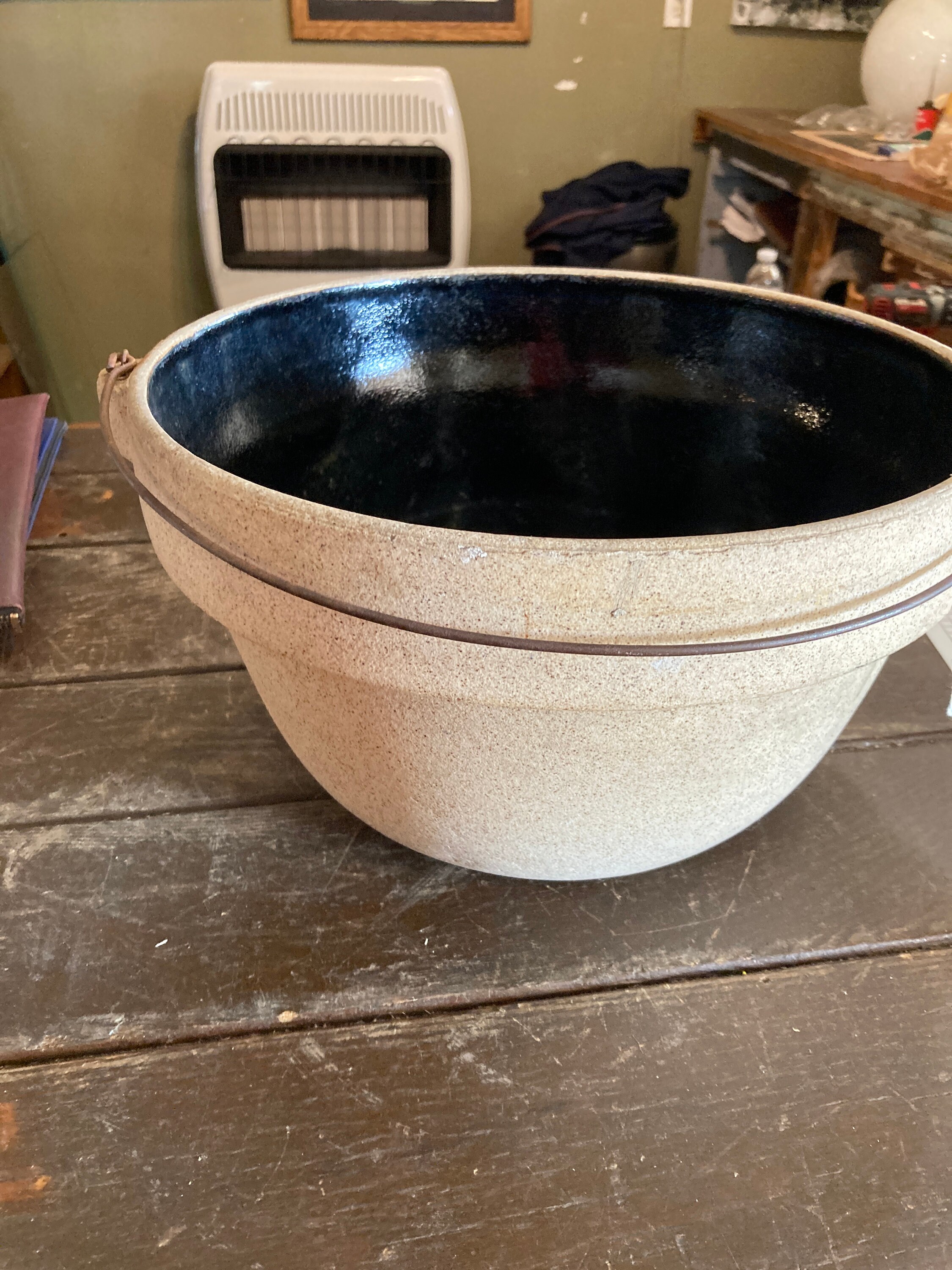 Vintage nice crock mixing bowl with wooden handle Etsy