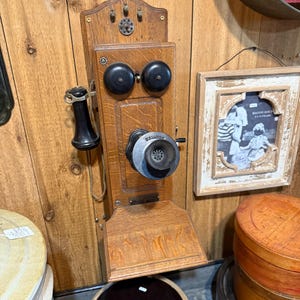 Antique wooden oak wall phone