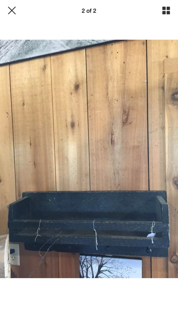 Hanmade Handpainted Black Wooden Shelf With Coat Hook Nobs