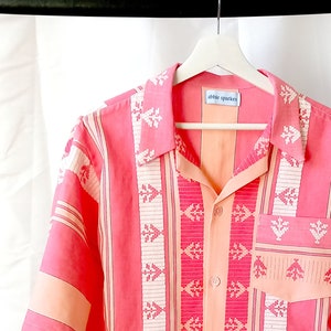 Recycled Tablecloth Open Collar Shirt in Pink