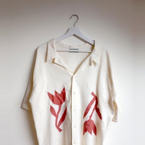 Open Collar Linen Shirt with tulips