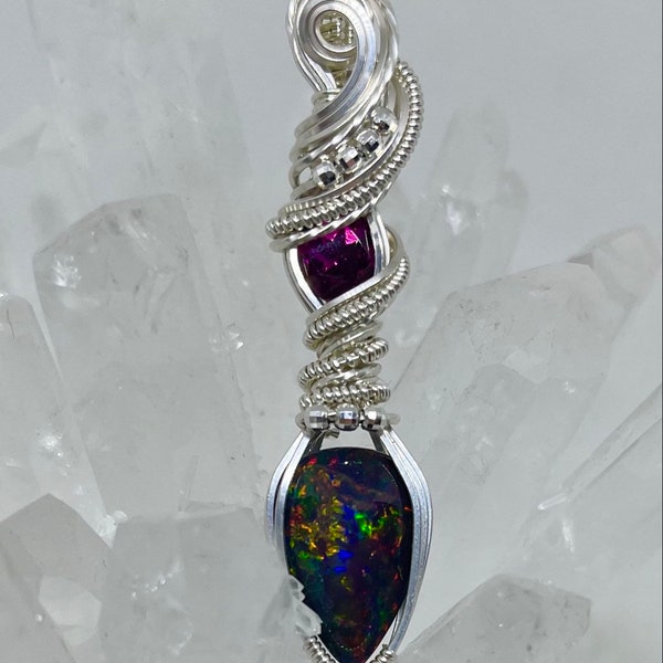 Black Opal and Garnet necklace