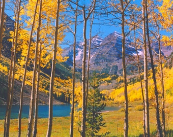 Maroon Bells through the Aspen in Autumn above Aspen, Colorado Photographic Print