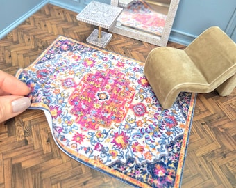 Miniature Dollhouse Rug - Patterned Multicoloured Traditional 12th Scale Decor