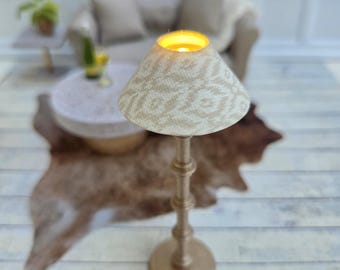 Dolls House Battery lamp for a modern 12th scale dollshouse. LED battery light included. In beige cream grey and gold. No wiring needed.