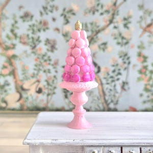 Dolls House Macaron miniature tower 12th scale dollshouse. Pretty food accessory/gift idea for a dollhouse collector. Pink blue or purple.