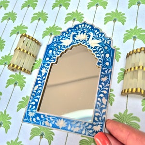 Dolls House Mirror blue and white bone inlay effect for modern boho 12th scale dollshouse /roombox /diorama or Maileg scene. Cute gift idea