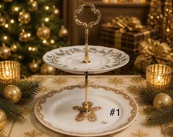 728, Two-Tier Christmas Cake Stands, 13 assorted designs,whimsical,nostalgic,classic, all one price, order by # on each pic