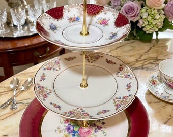 601, Vintage Three Tier Cake Stand, Royal Albert Empress, Floral Gold Trim