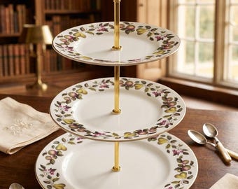 509, Three tier cake stand, fruit design, Mid Winter, England