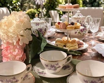 725, Vintage Teacup Set, Purple Violets, Gold Trim, Made in Japan, 3 sets avail