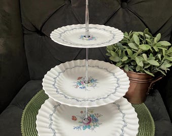 Vintage Royal Doulton Chelsea Rose Three Tier Cake Stand, Floral Pattern