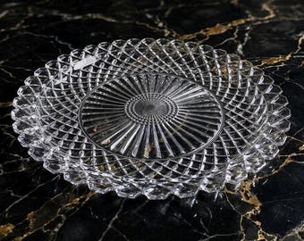 Vintage/Antique Anchor Hocking Waterford Waffle Glass Plate, Sawtooth Edge, 9 avail, 9.5” wide, made 1938-1944, statement plate for a party