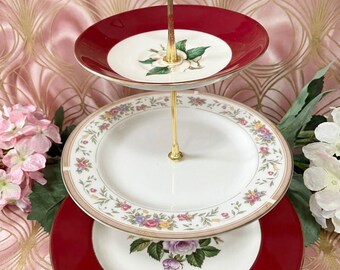 596a, Three tier vintage cake stand, beauful floral patterns, Homer Laughlin