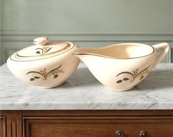 Vintage Knowell Forsythia Creamer and Sugar Bowl Set, Lily of the Valley Pattern