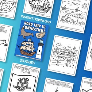 Roadtrip to Connecticut Coloring Book for Kids • Digital Download • Printable Activity Book • State Landmarks • Homeschool Fun