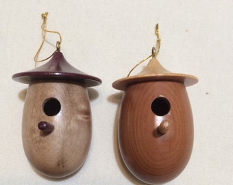 Handmade Lathe-turned Birdhouse Ornaments
