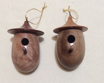 Handmade Lathe-turned Birdhouse Ornaments