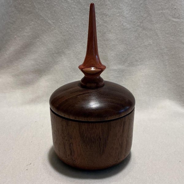 Handmade Lathe-turned Black Walnut/Tulipwood Lidded Treasure Box