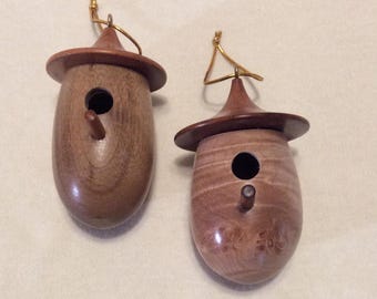 Handmade Lathe-turned Birdhouse Ornaments