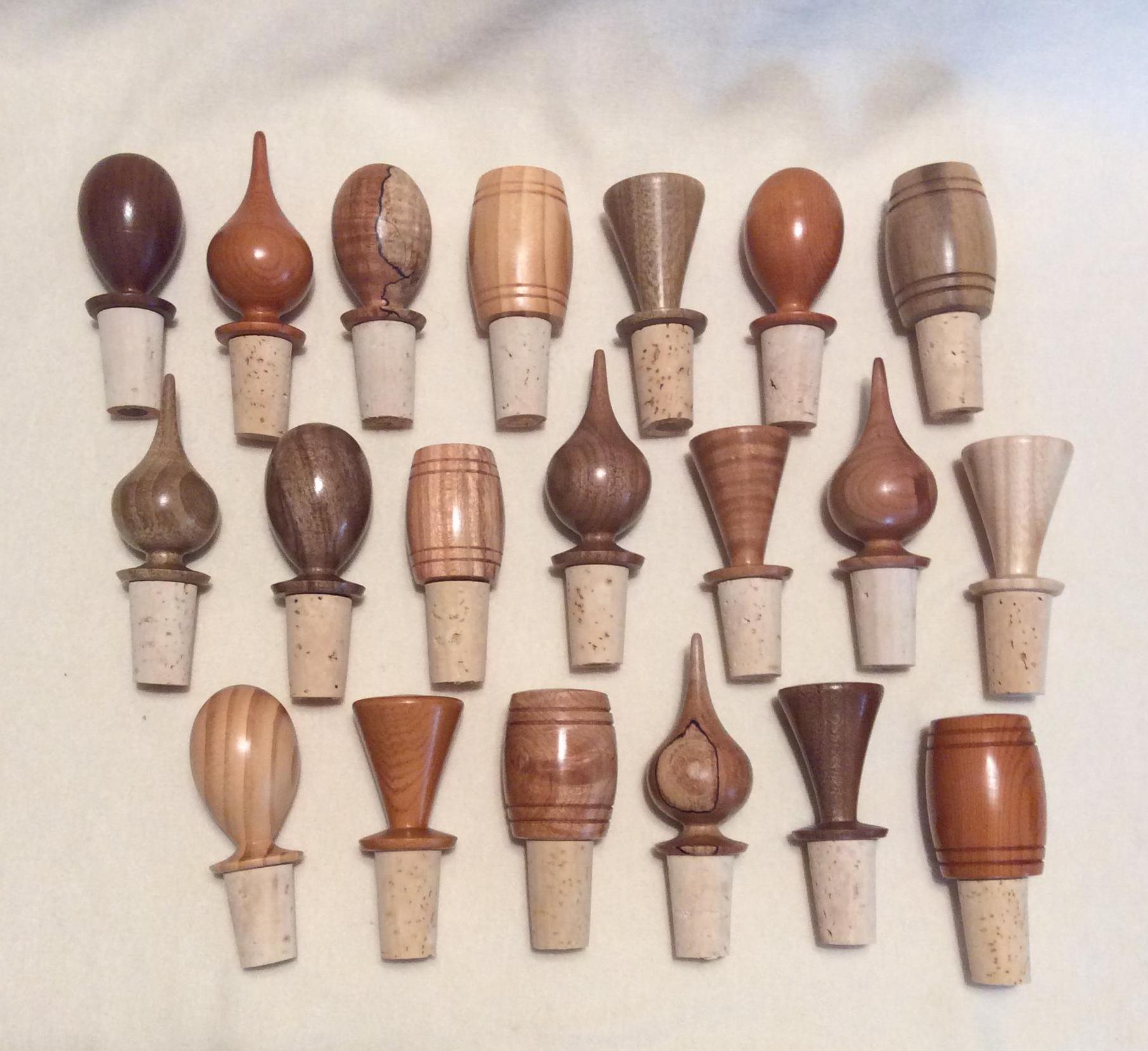 Handmade Lathe-turned Wooden Wine Bottle Stoppers