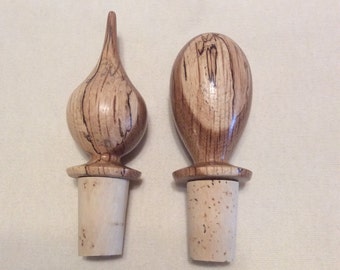 Handmade Lathe-turned Spalted Oregon White Oak Wooden Wine Bottle Stoppers